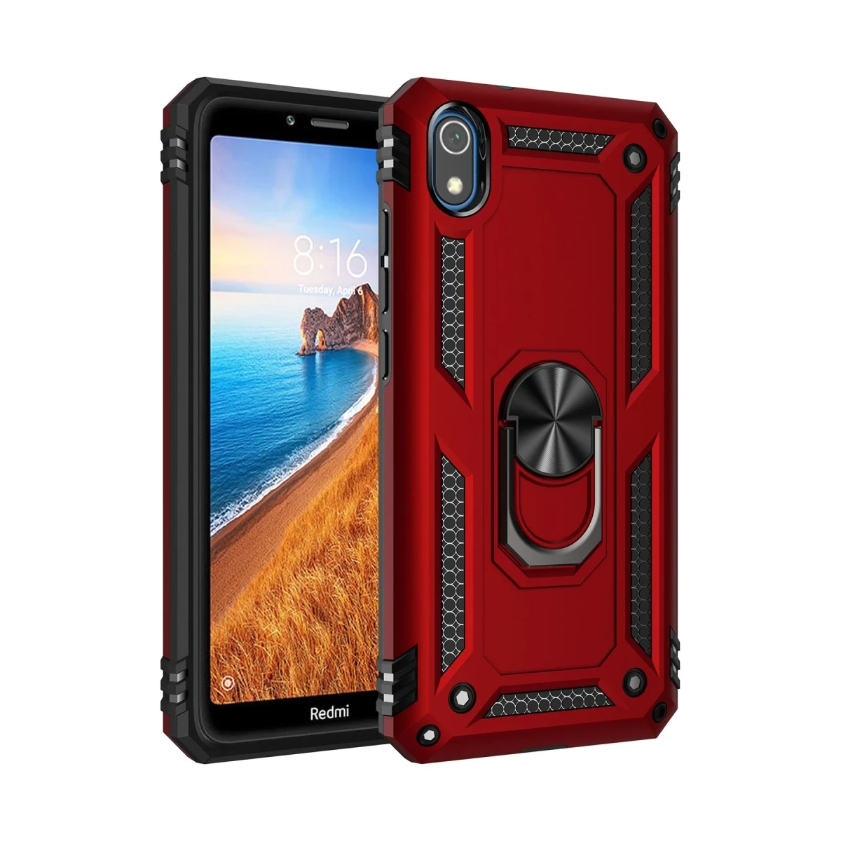 Xiaomi Redmi 7A Kılıf Sofya Yüzüklü Silikon Kapak - Kırmızı