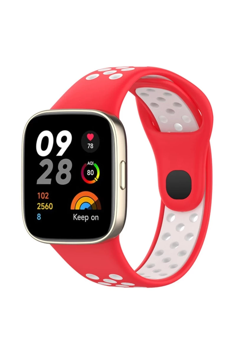 Xiaomi Redmi Watch 3 Spor Delikli Kordon - Kırmızı-Beyaz