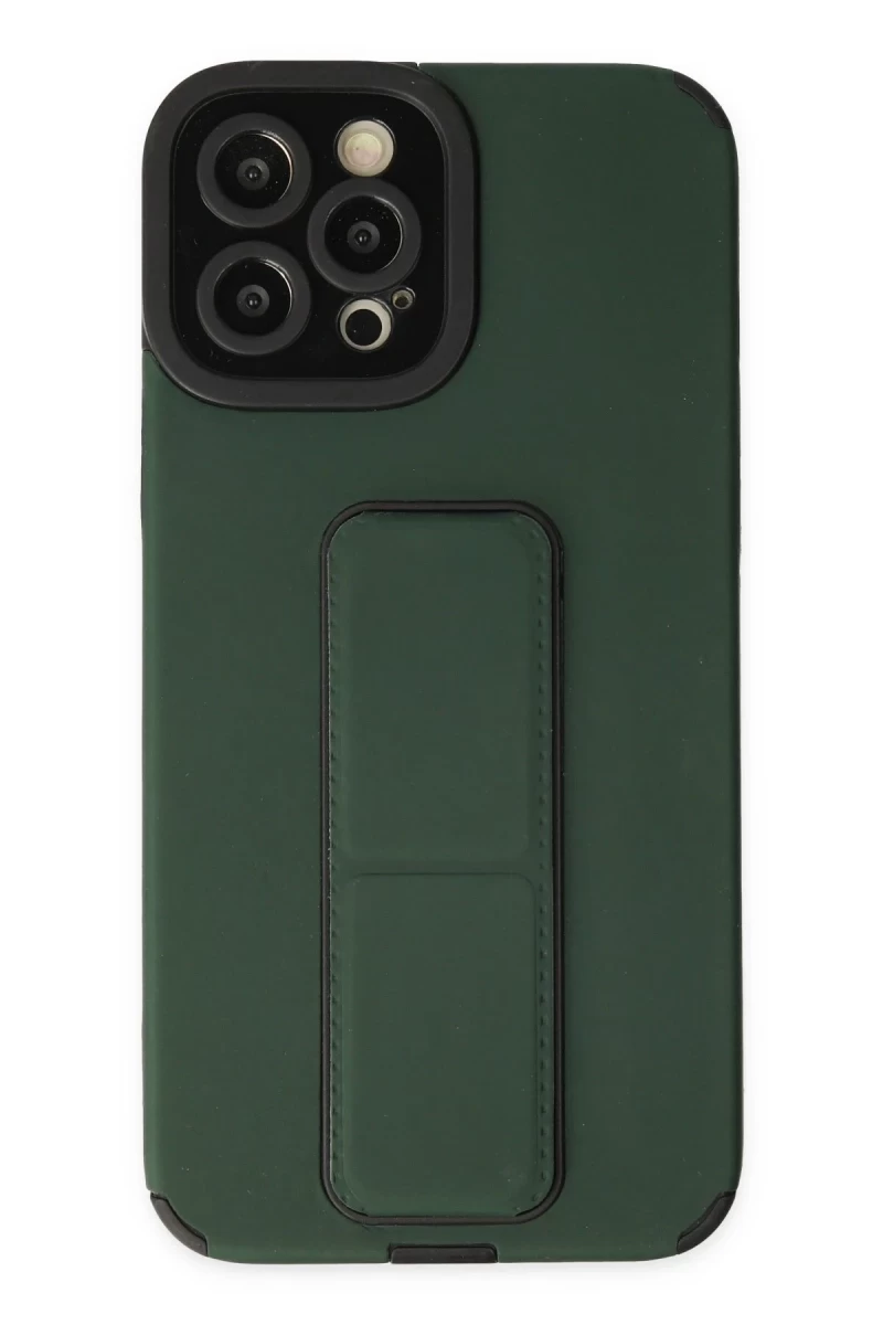 Apple iPhone 12 Pro Max Uyumlu Kılıf Mega Standlı Silikon - Yeşil