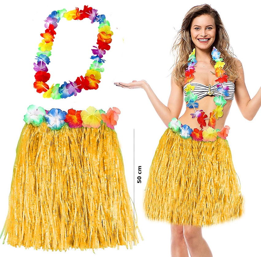 Aloha Sarı Püsküllü 50 cm Etek ve Kolye Seti