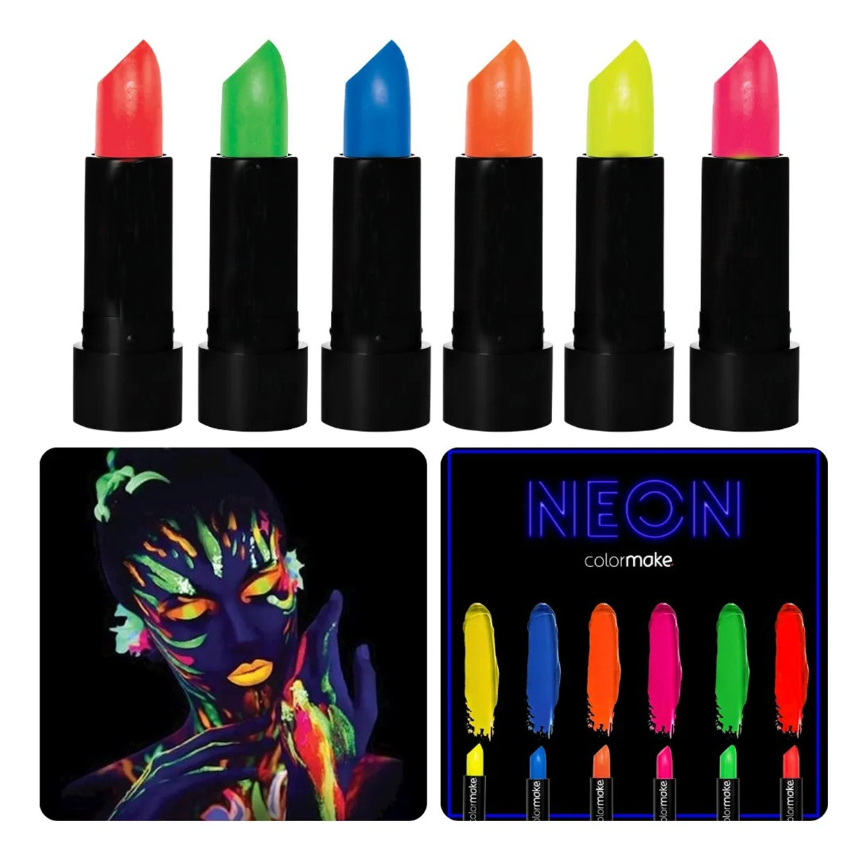Neon Parlayan 6'lı Glow UV Boya Seti Makyaj için