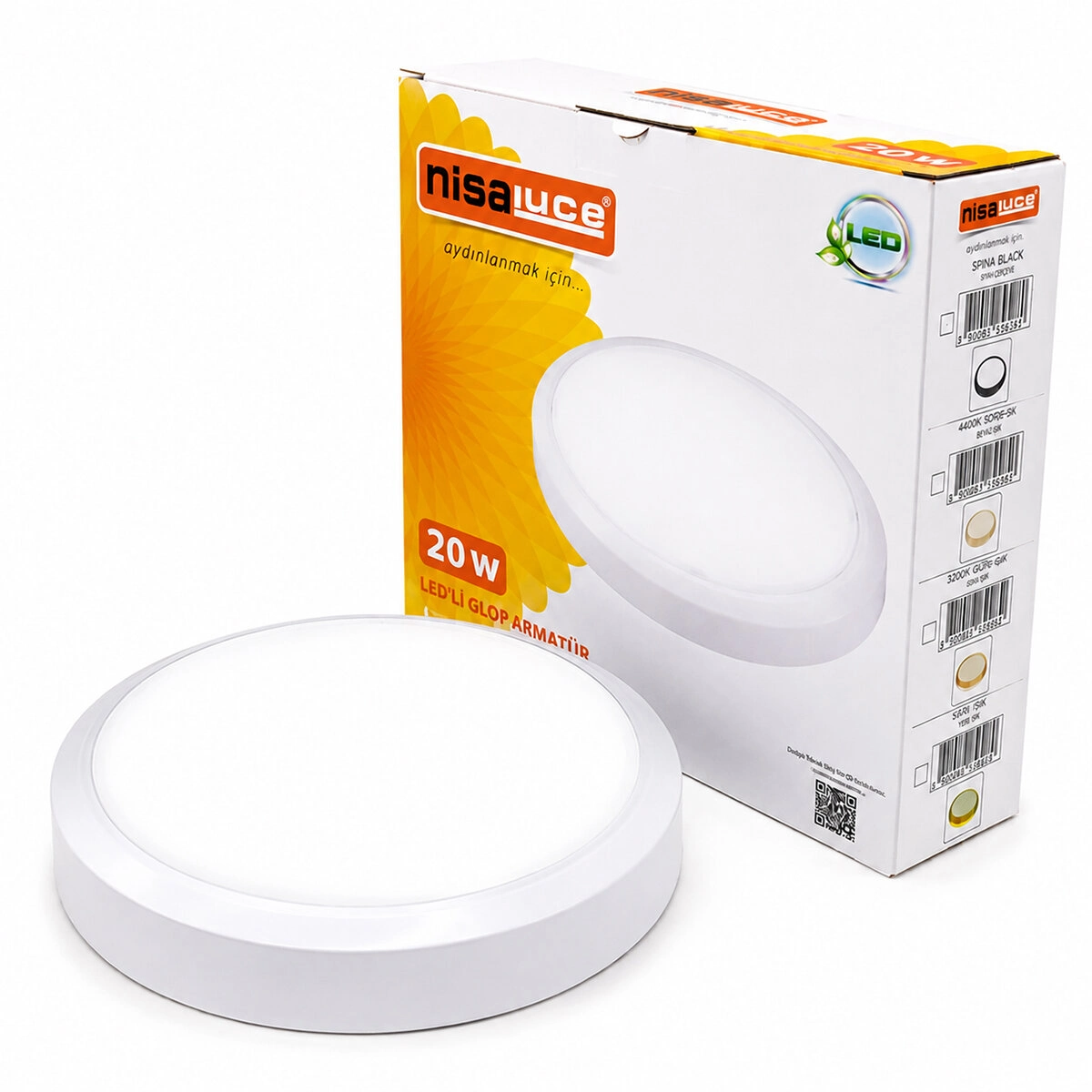 Yuvarlak Beyaz Metal Kasa 20W LED Armatür IP20 Sıva Üstü