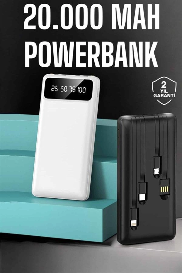 LCD Ekranlı 20.000 mAh Powerbank Uzun Pil Ömrü