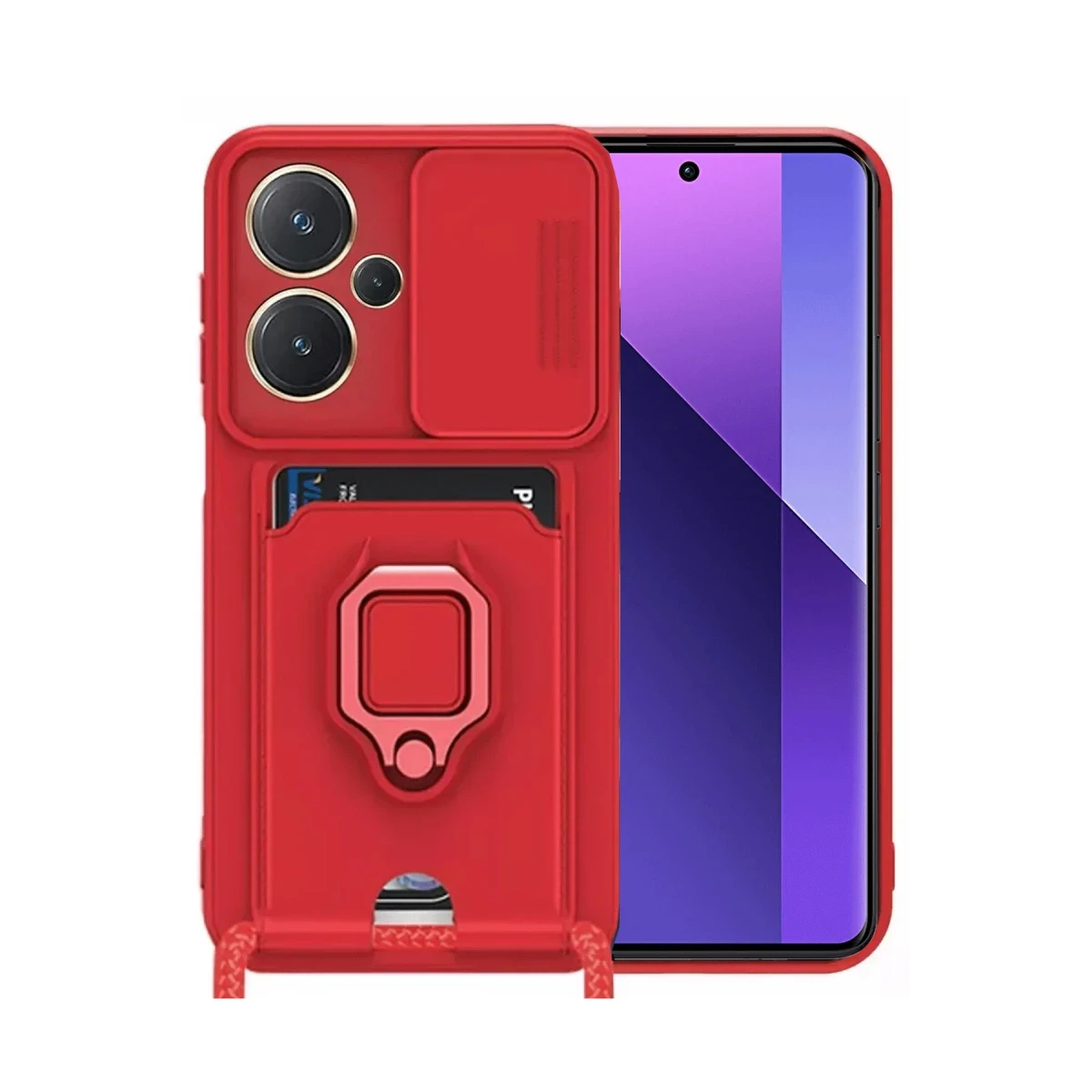 Xiaomi Redmi Note 13 Pro Plus Kılıf Zuma Kartvizitli Yüzüklü Silikon - Kırmızı
