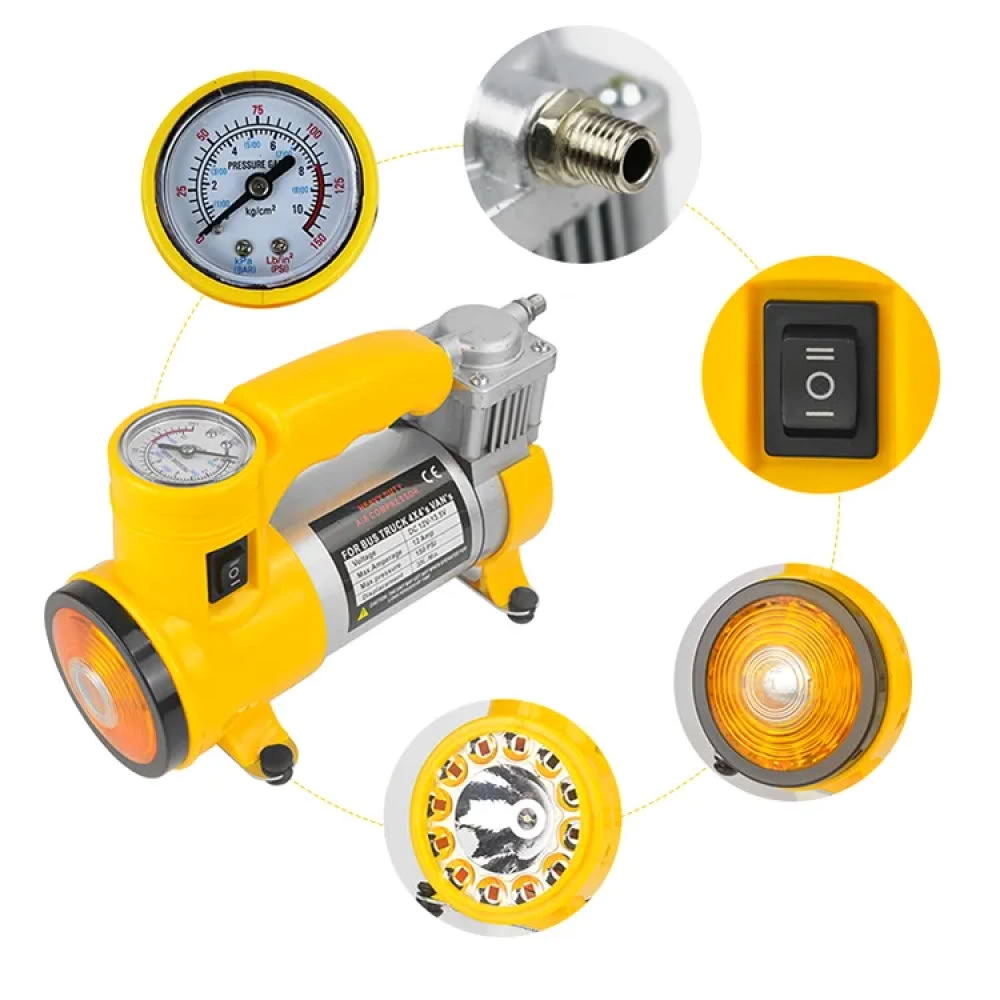 Oto Hava Kompresörü 150 PSI 35 LPM 12V Şişirme Aparatlı