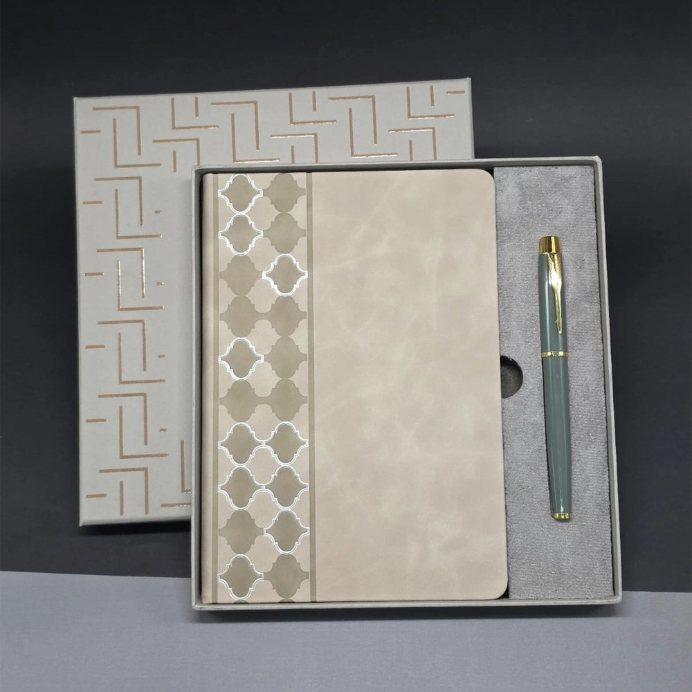 Şık Deri Defter ve Kalem Seti 22x20 cm Hediye Kutusu