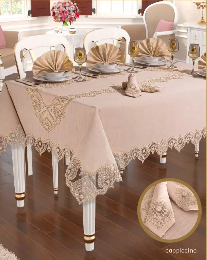 Kartanesi Gardenya Keten Kapiçino 12 Kişilik 26 Parça 160 × 220 cm Masa Seti