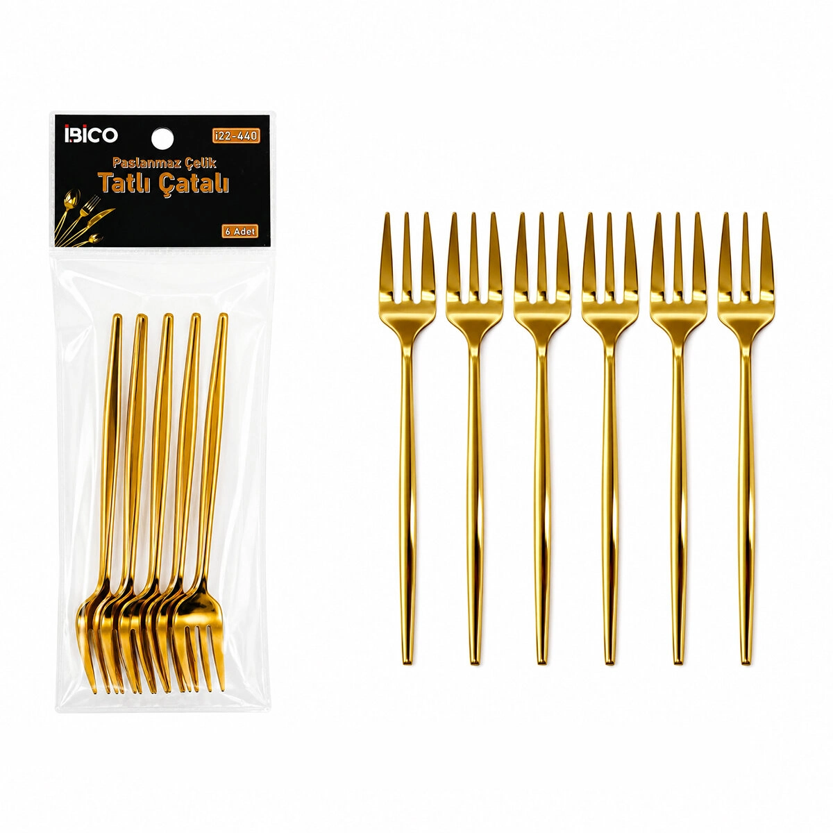 Şık Gold Tatlı Çatal Seti 13 cm 6 Adet Paket