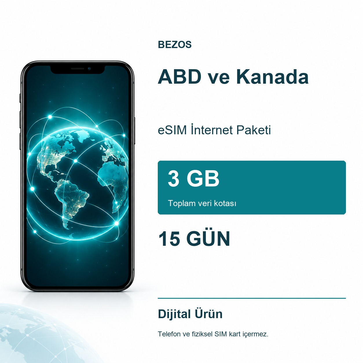 ABD ve Kanada eSIM İnternet Paketi 3 GB 15 Gün