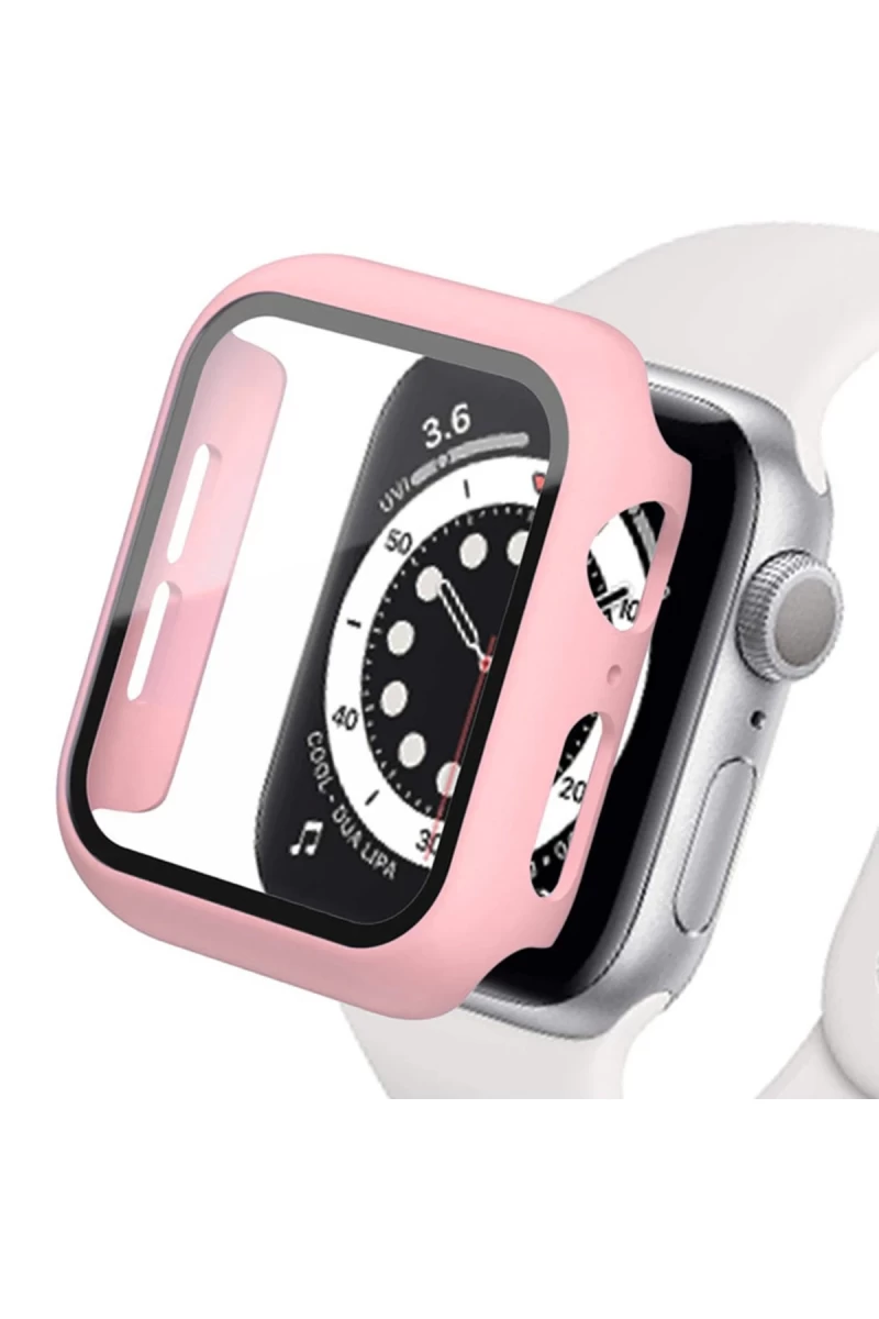 Apple Watch 44mm Uyumlu Camlı Kasa Ekran Koruyucu - Rose