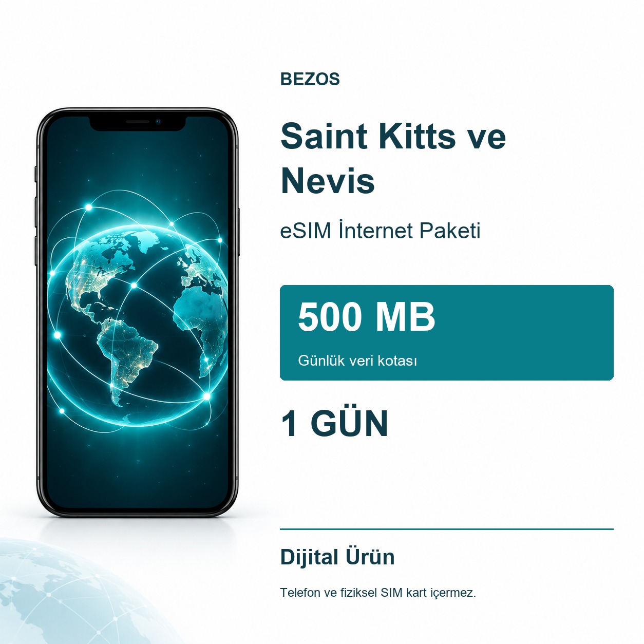 Saint Kitts ve Nevis eSIM İnternet Paketi Günlük 500 MB 1 Gün