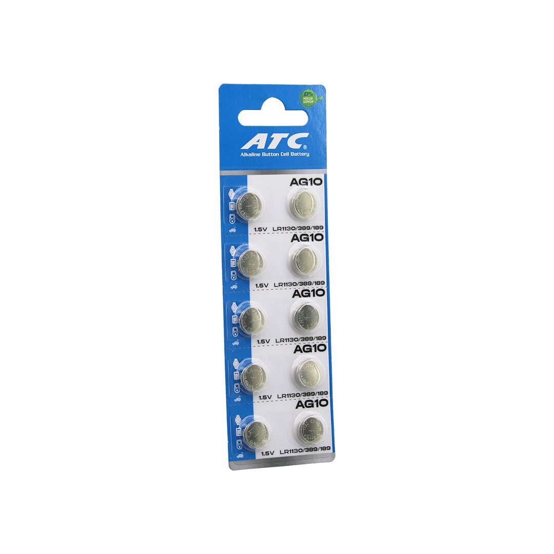 Atc Alkaline Button Battery AG10 LR-1130/389/189 Düğme Pil Alkalin 1.5V 10LU Kart