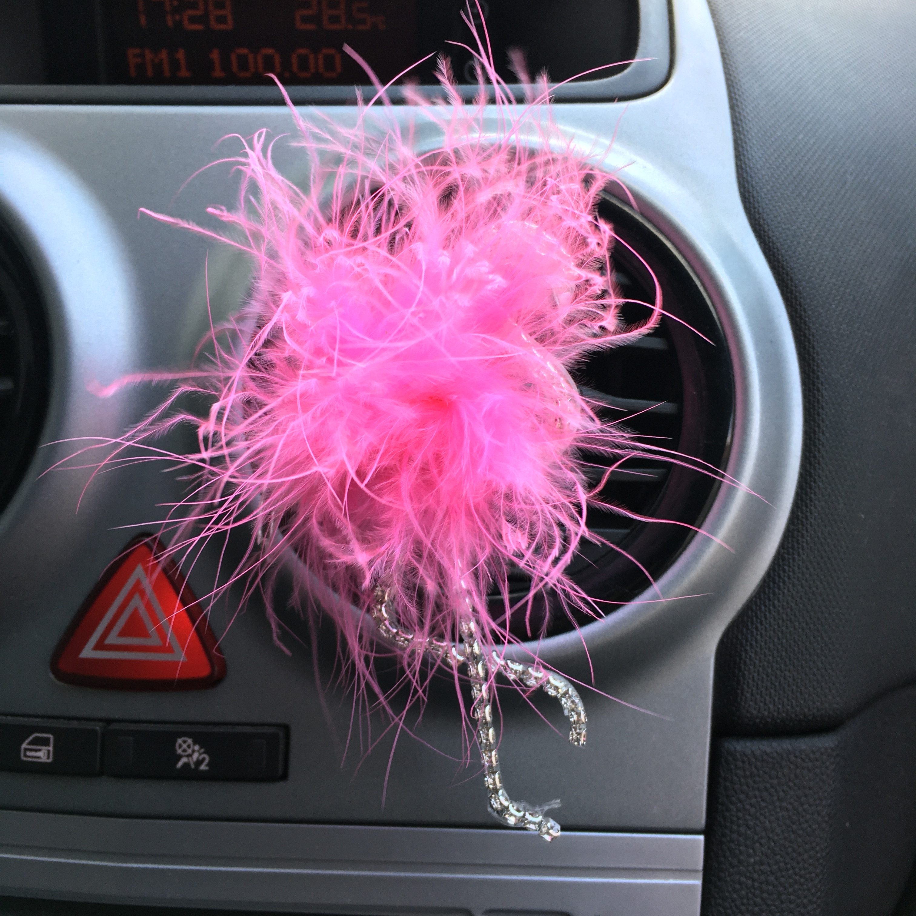 Flamingo Gümüş Pleksi Taşlı Havalandırma Klips Oto Kokusu Pembe