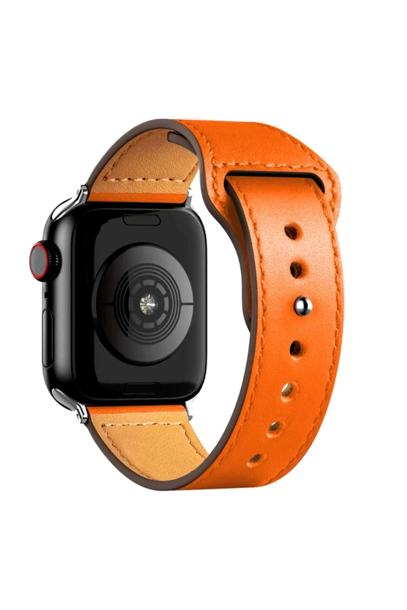 Apple Watch 38mm Uyumlu KR415 Luaz Deri Kordon - Turuncu