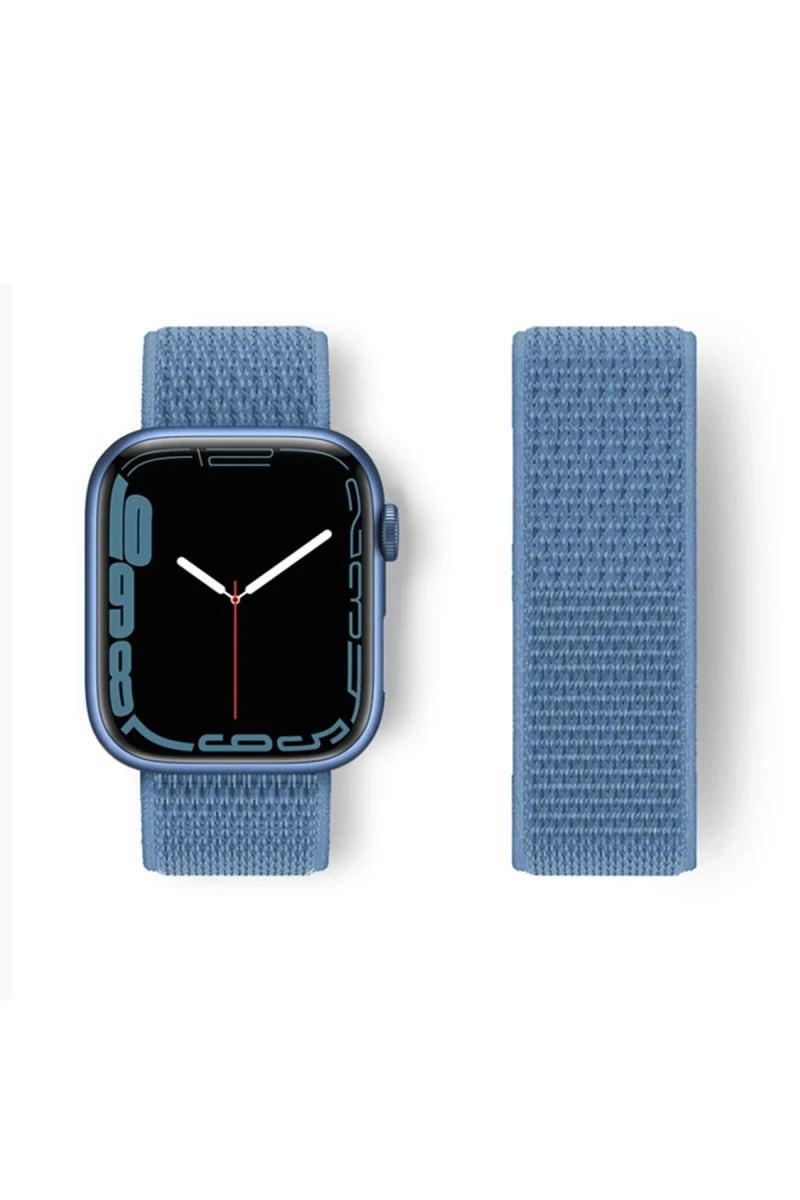 Apple Watch 42mm Uyumlu Hasırlı Cırtcırtlı Kordon - Mavi