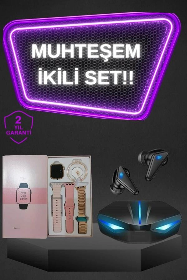 Şık Kadın Akıllı Saat ve Kablosuz Kulaklık Seti
