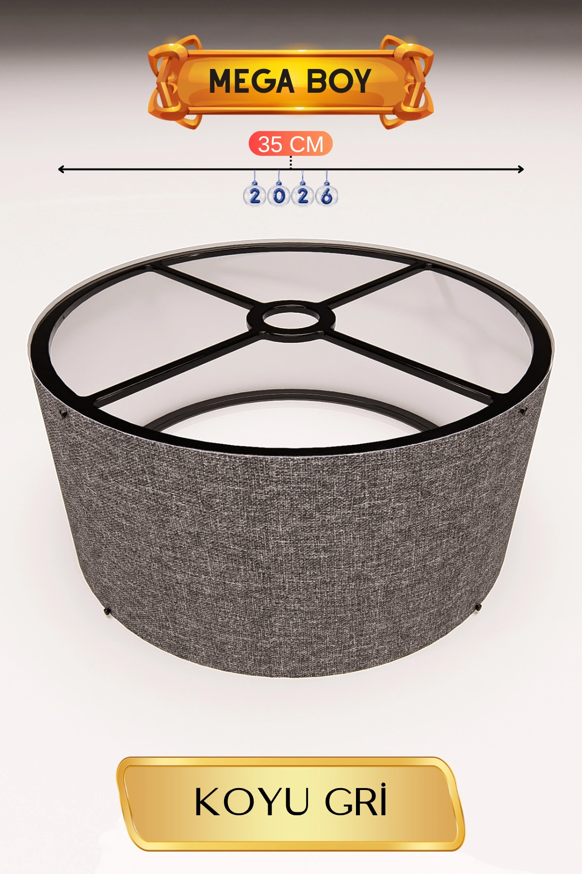 Şık Koyu Gri Lambader Başlığı 35 cm Modern Tasarım