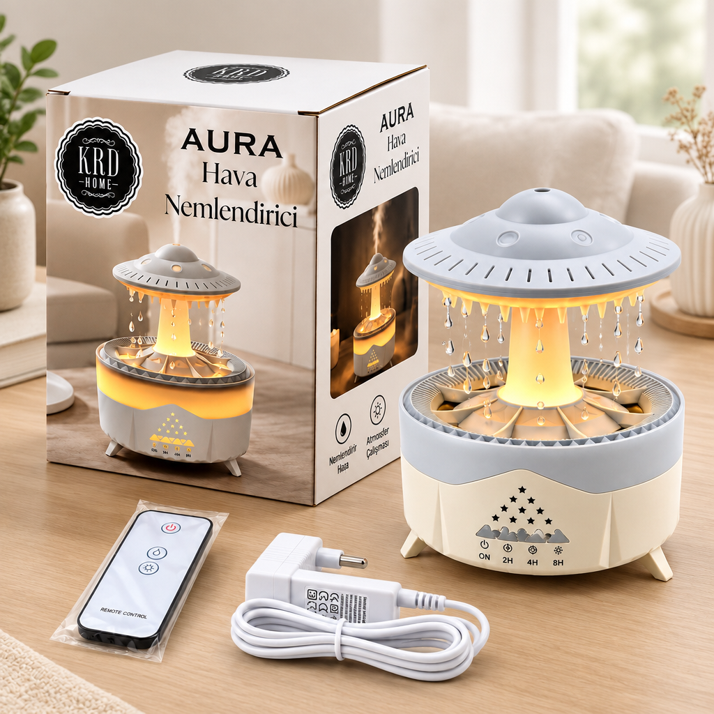 Kumandalı LED Yağmur Bulutu Hava Nemlendirici - Buhar & Koku Giderici