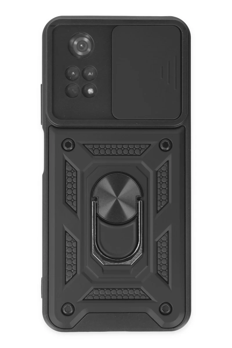 Xiaomi Poco M4 Pro 4G Uyumlu Kılıf Pars Lens Yüzüklü Silikon - Siyah