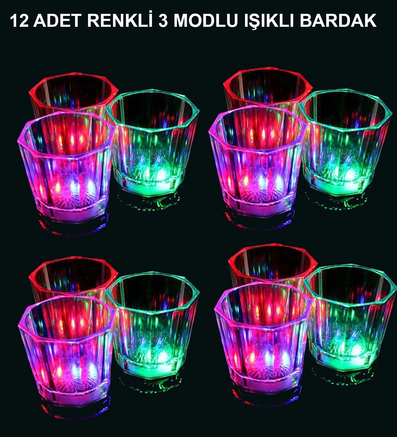 Renk Değiştiren LED Bardak Seti 12 Adet Eğlenceli Kullanım