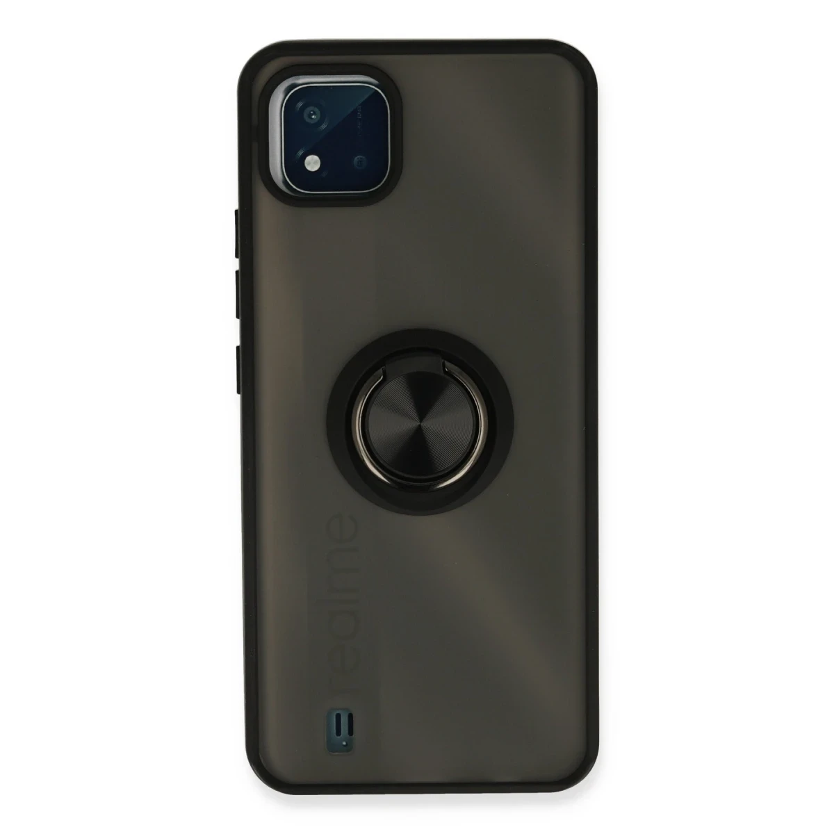 Realme C11 2021 Kılıf Montreal Yüzüklü Silikon Kapak - Siyah