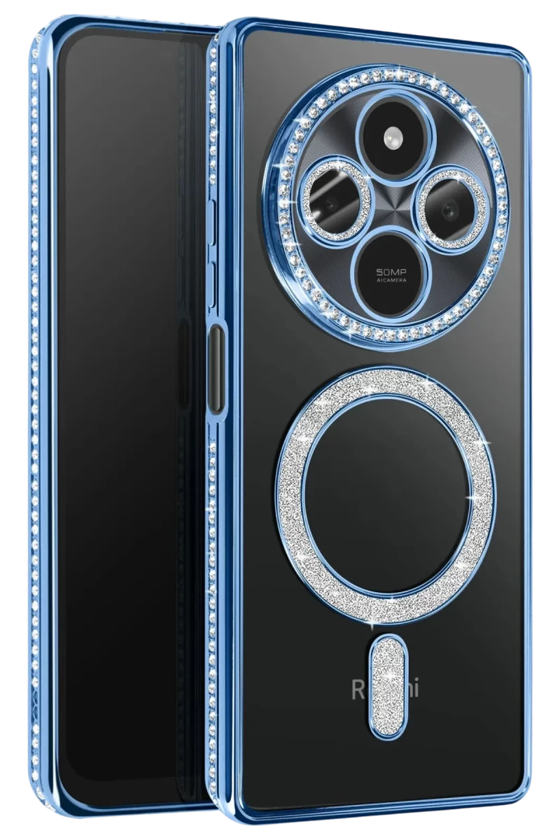 Xiaomi Redmi 14C Uyumlu Joke Simli Magneticsafe Kılıf - Mavi