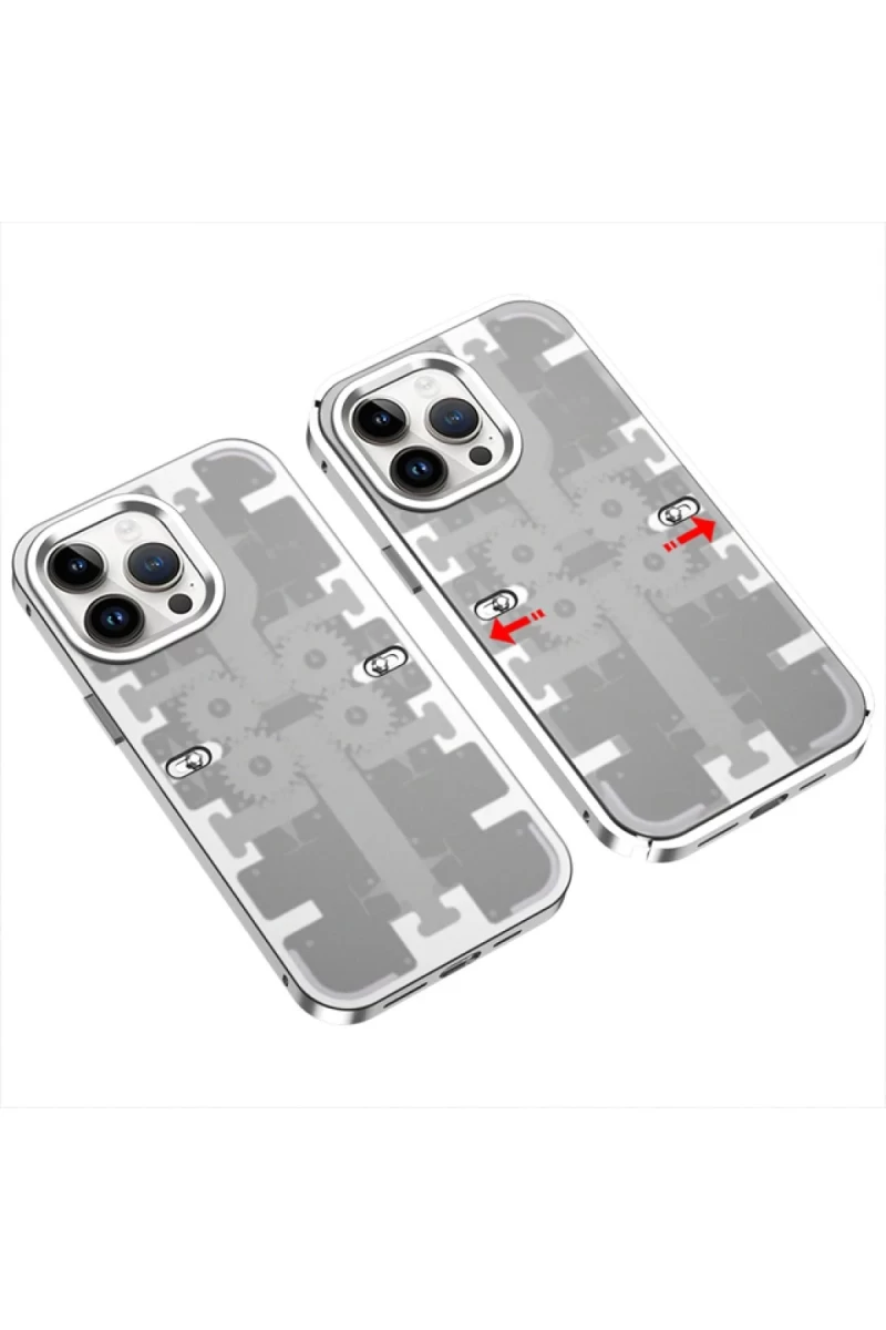 Apple iPhone 13 Pro Max Uyumlu Kılıf Mekanik Bumper Kapak - Gümüş