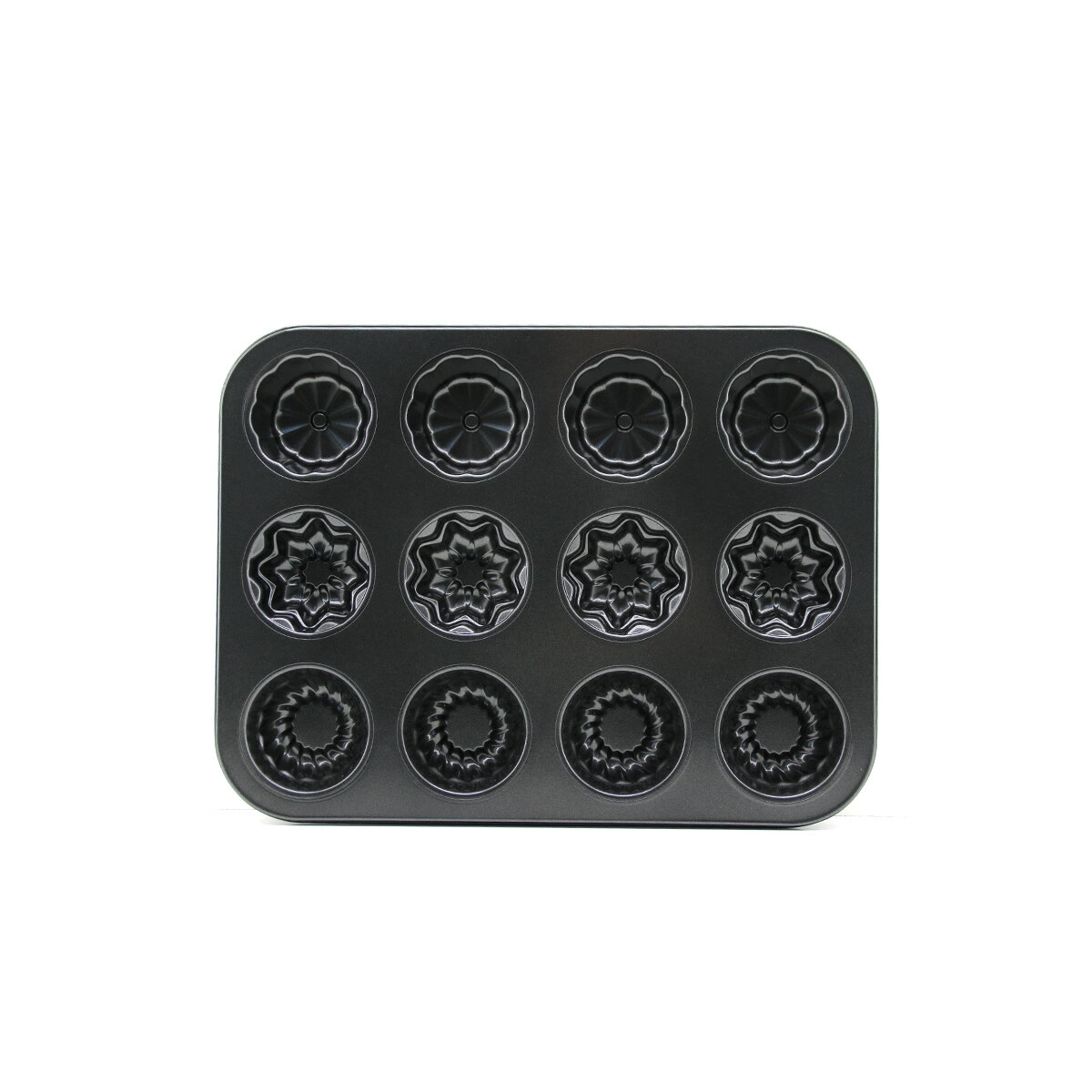 Şekilli Muffin Kek Kalıbı 12 Gözlü Metal Siyah