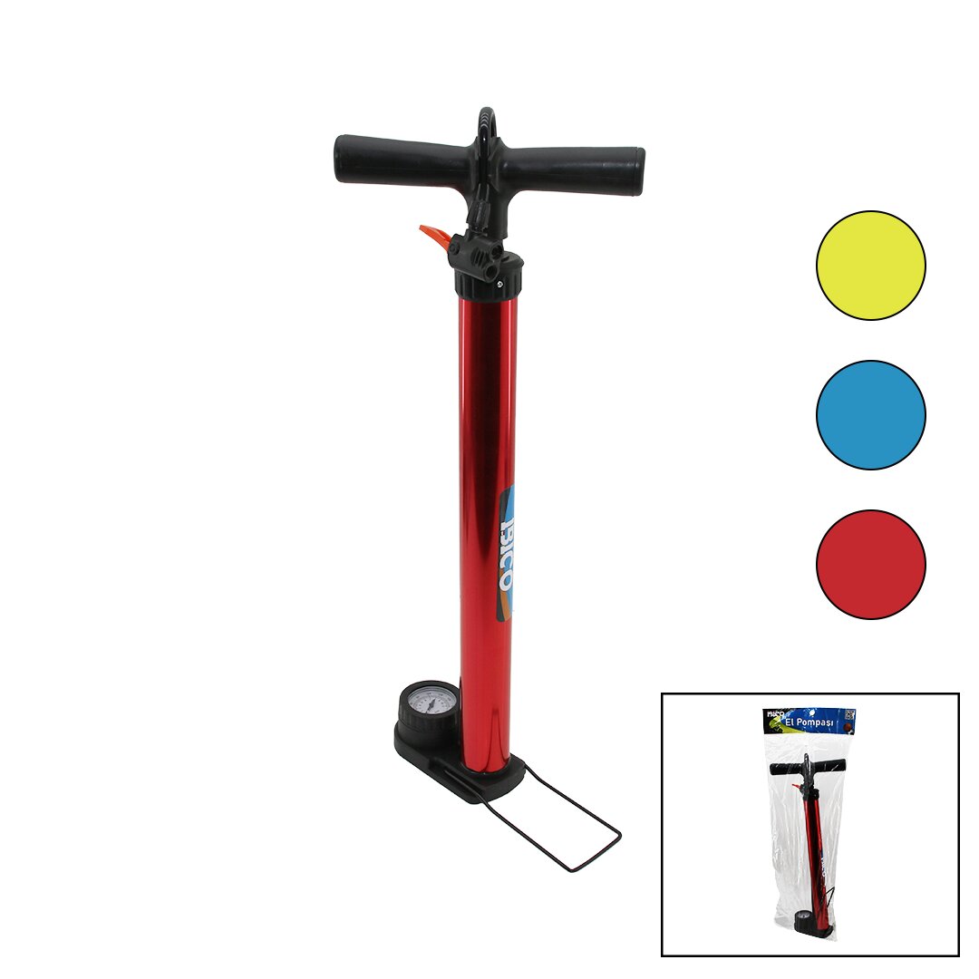 Saatli İran El Pompası Metal Gövde Plastik Kol - Altlık 55 Cm Top - Bisiklet - Motor