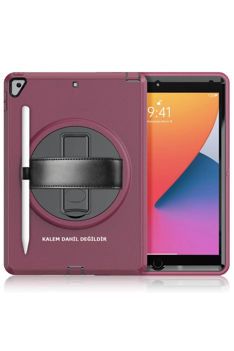 Apple iPad 10.2 (7.nesil) Kılıf Hand Strap Tablet Kılıfı - Mürdüm