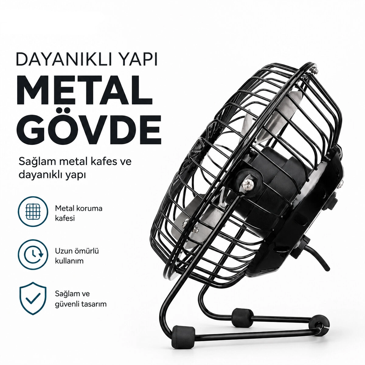 Masaüstü Fan USB Şarjlı Metal Gövde 14.5x7.5x15cm