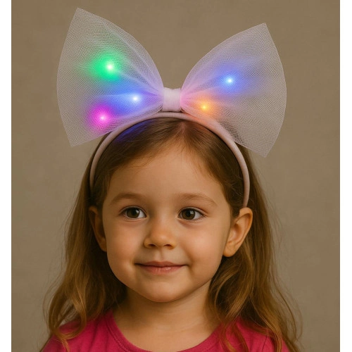 Şık Rengarenk Led Işıklı Tül Parti Tacı 25x25 cm Beyaz