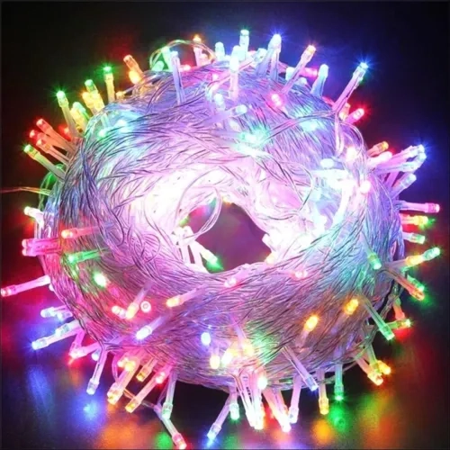Şeffaf Kablo ile 60 LED RGB 10m Pilli