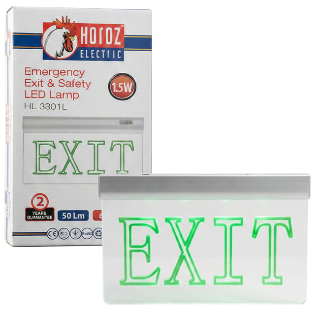 Horoz Zoff 1.5W 50 Lümen Şarjlı Camlı Acil Çıkış (Exit) Levhası