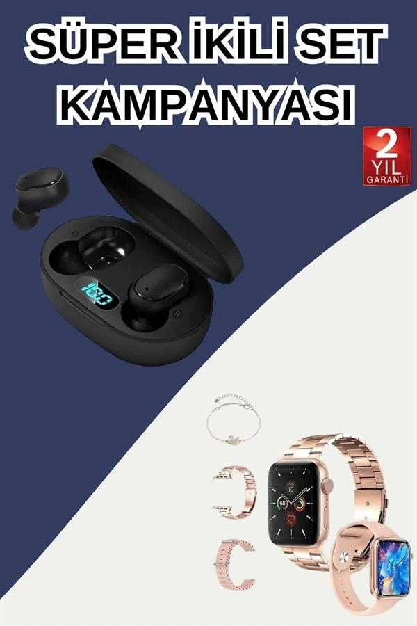 Kadın Akıllı Saat ve Kulaklık Seti 41 mm Bluetooth