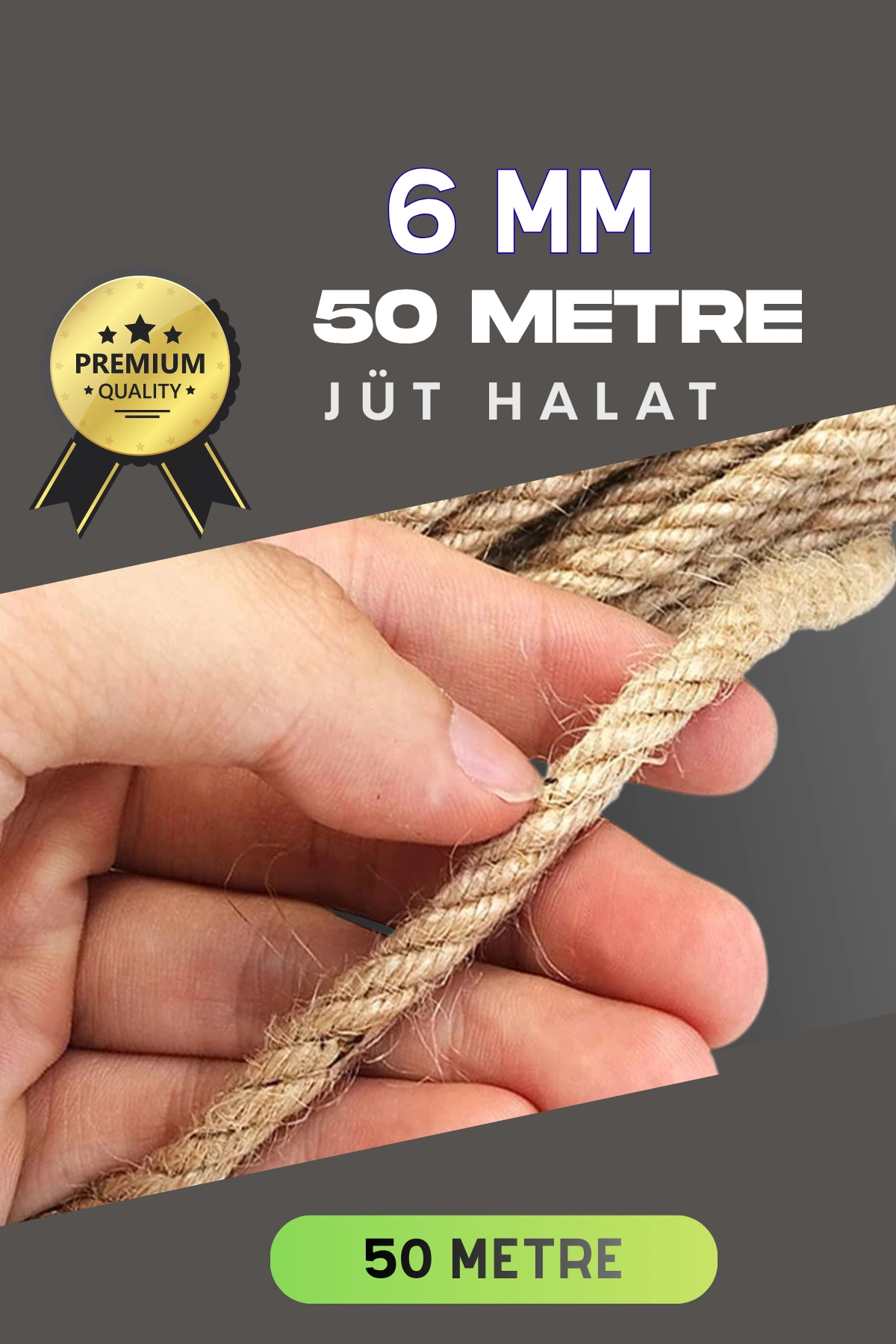 Dekoratif Jüt Halat 6 mm 50 Metre Hobi ve Paketleme İçin