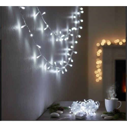 Şeffaf Kablo ile 100 LED Damla Uçlu Beyaz Işık 10 Metre