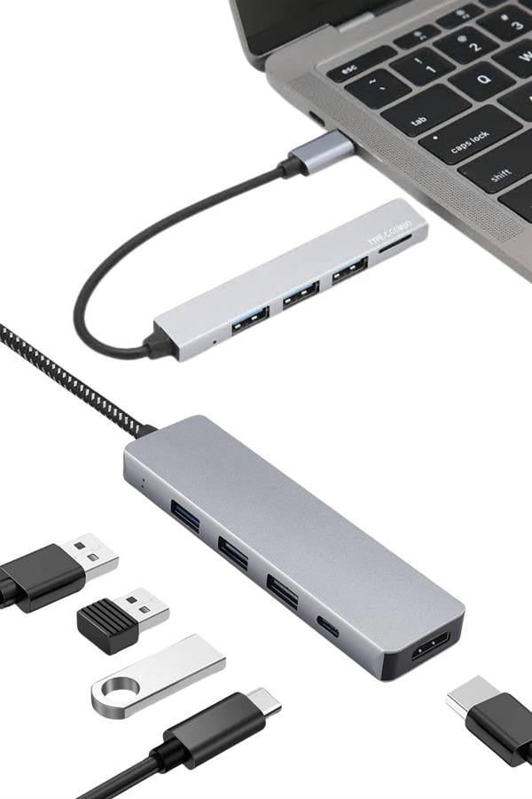 Macbook Pro/air Uyumlu USB Type-C 8 In 1 Hub Dönüştürücü Çevirici Çoklayıcı USB Hdmı Micro Sd 8 Girişli
