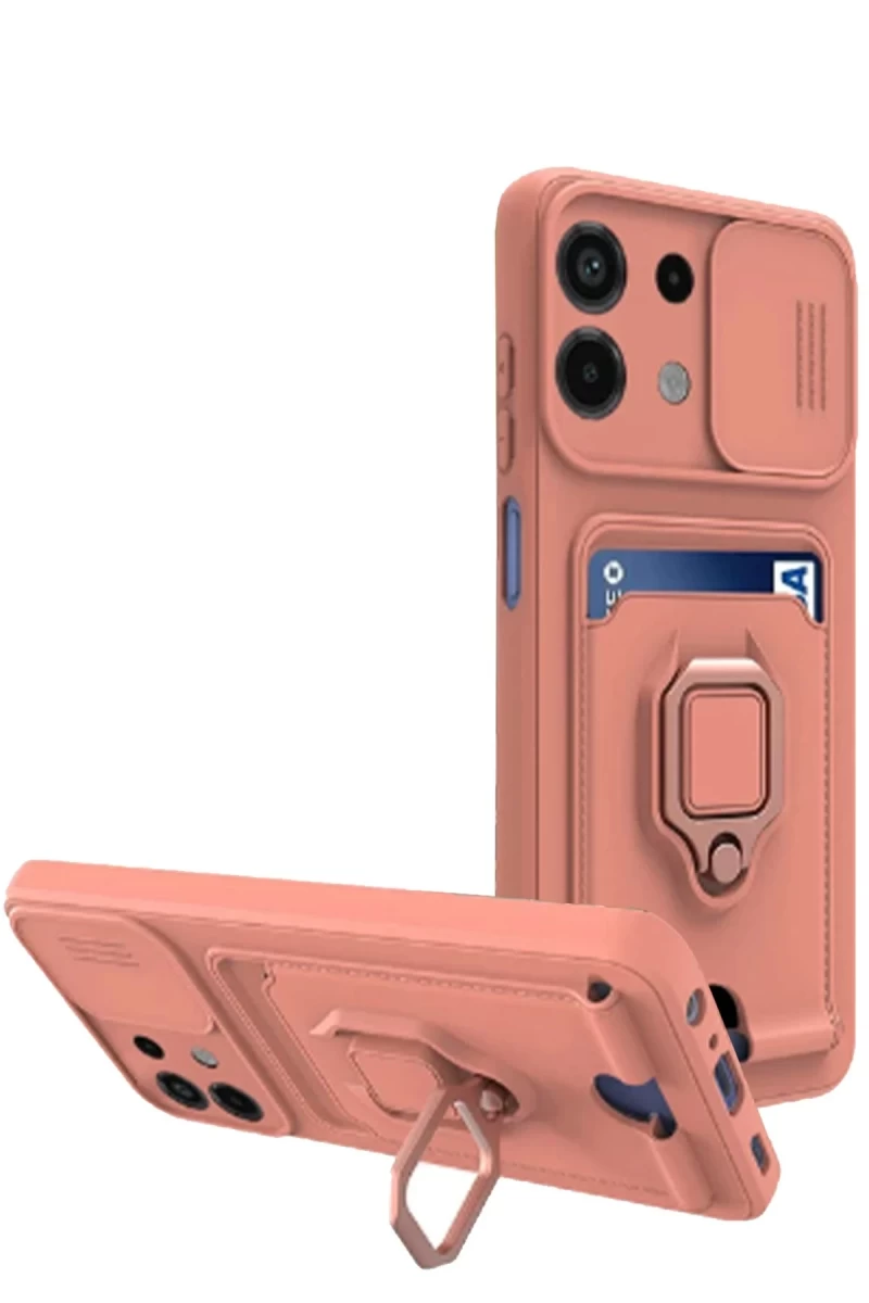 Xiaomi Redmi Note 13 4G Uyumlu Kılıf Zuma Kartvizitli Yüzüklü Silikon - Pembe