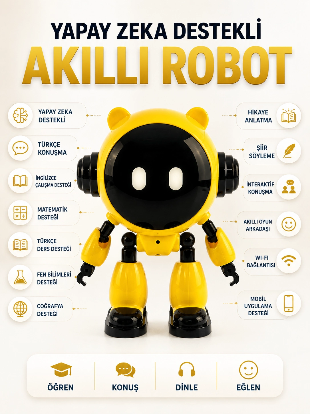 Eğlenceli Akıllı Çocuk Robotu 40 Dil Destekli Eğitim Aracı