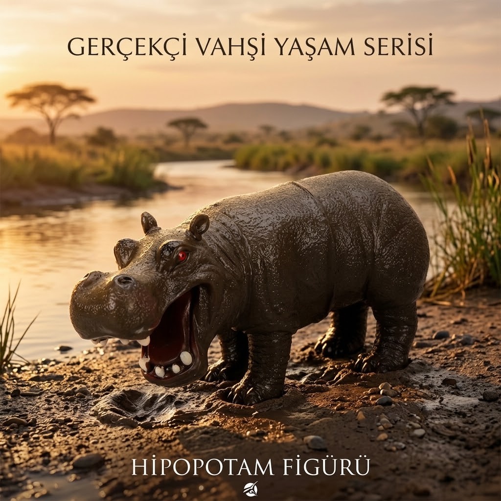 Yumuşak Soft Sesli Vahşi Hayvanlar Dünyası 27 cm - Gerçekçi Su Aygırı (Hipopotam)