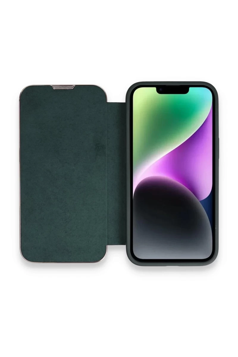 Apple iPhone 14 Pro Uyumlu Kılıf Dolpin Kapaklı - Koyu Yeşil