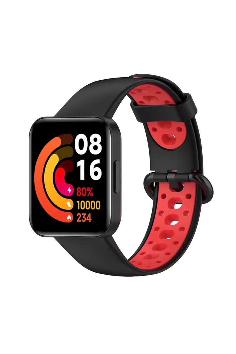 Xiaomi Redmi Watch 2 Spor Delikli Kordon - Siyah-Kırmızı
