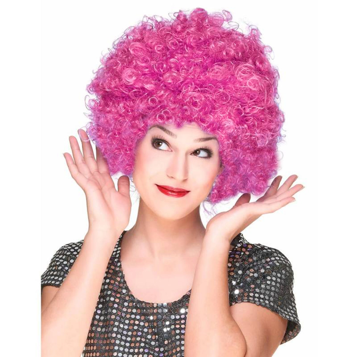 Kıvırcık Afro Fuşya Renk Peruk 1 Adet Parti Aksesuarı