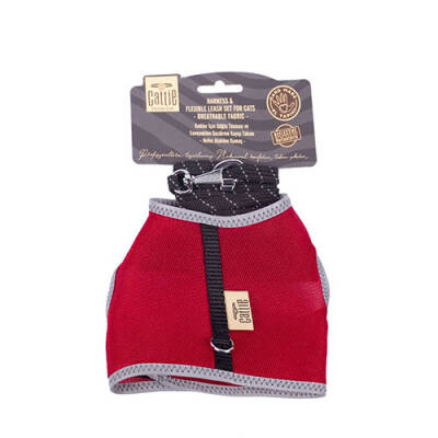 Havalı Dokuma Kedi Göğüs ve Gezdirme Tasması Medium Kırmızı 1x25-35 Cm