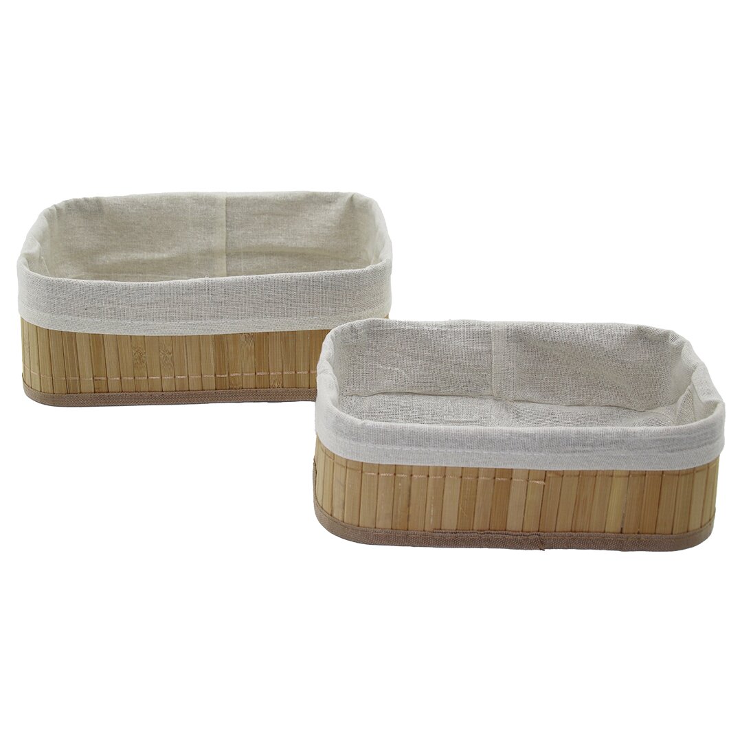 2Lİ Dikdörtgen Bambu Kenar Organizer Sepet Ahşap Altlık - Bezli 19X27X10CM - 15X24X8CM