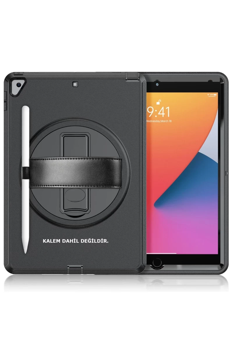 Apple iPad 10.2 (7.nesil) Kılıf Hand Strap Tablet Kılıfı - Siyah