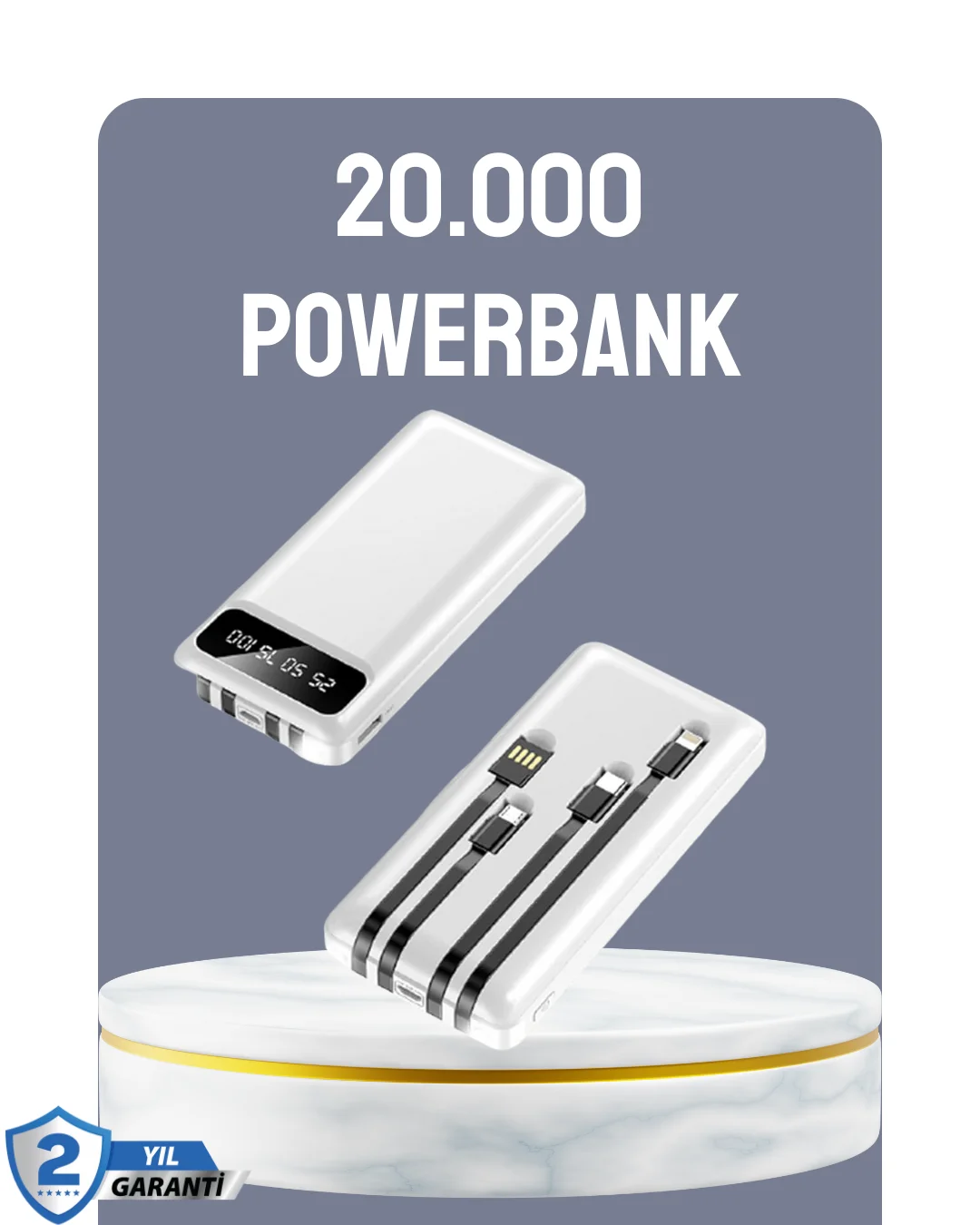 Hızlı Şarj Destekli 20.000mAh Powerbank USB Type-C Lightning LCD