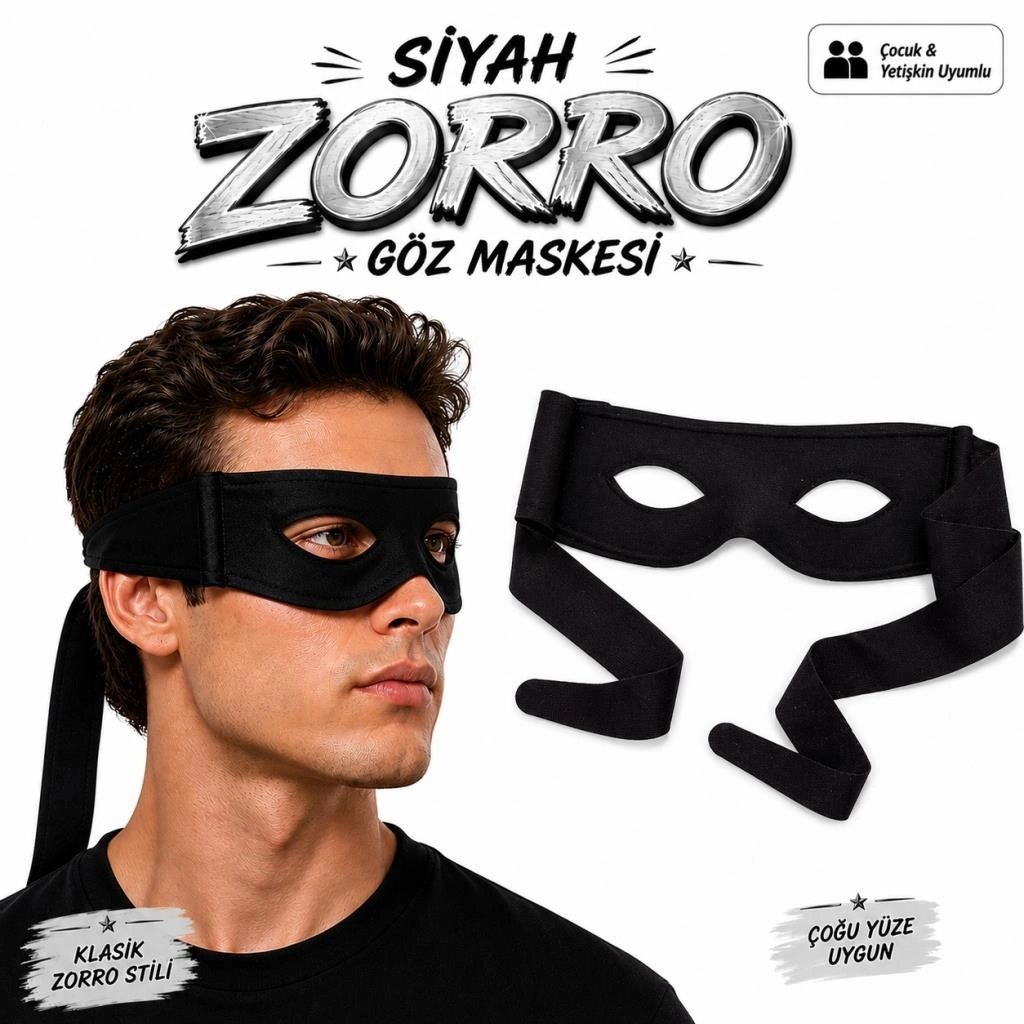 Bağlamalı Siyah Zorro Göz Maskesi Parti Aksesuarı
