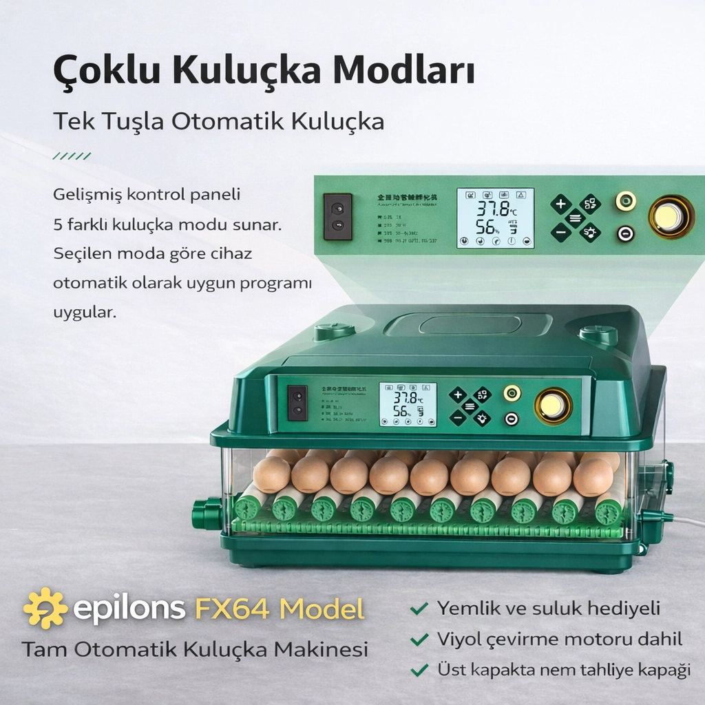 FX64 Model Tam Otomatik Kuluçka Makinesi Yeni Nesil Havalandırmalı Sulu Sistem